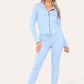 Front Pocket Zip Suit Ribbed Hooded Lounge Wear Set