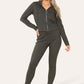 Front Pocket Zip Suit Ribbed Hooded Lounge Wear Set