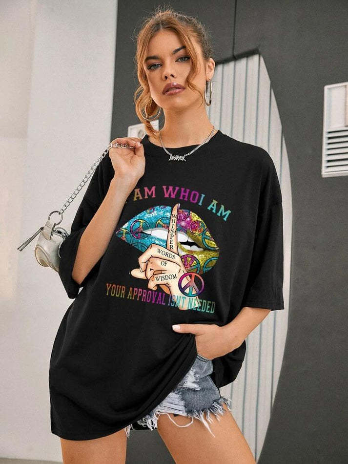 Ladies Oversized Whishper Words Of Wisdom Short Sleeves T Shirt Top