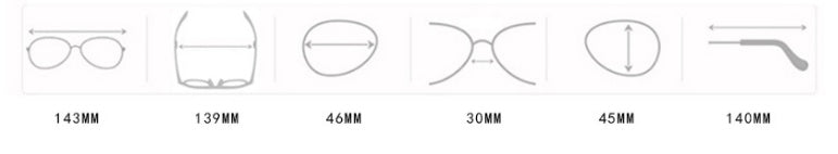 Sunglasses fashion cat eye sunglasses size chart with dimensions for better fit and style.