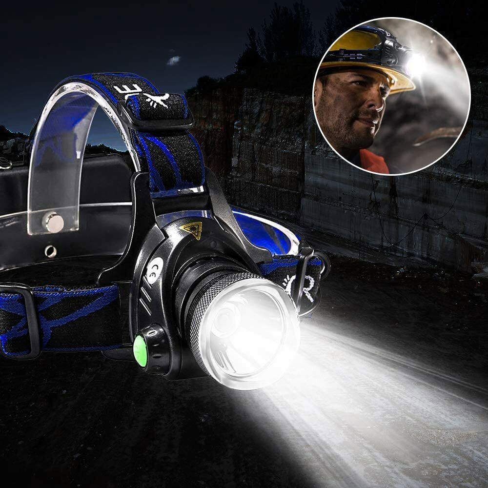 LED Headlamp Rechargeable Head Torch Zoom Headlight Super Bright Flashlight 3 Modes Work Light With 2 Li-ion Batteries 2 Charger