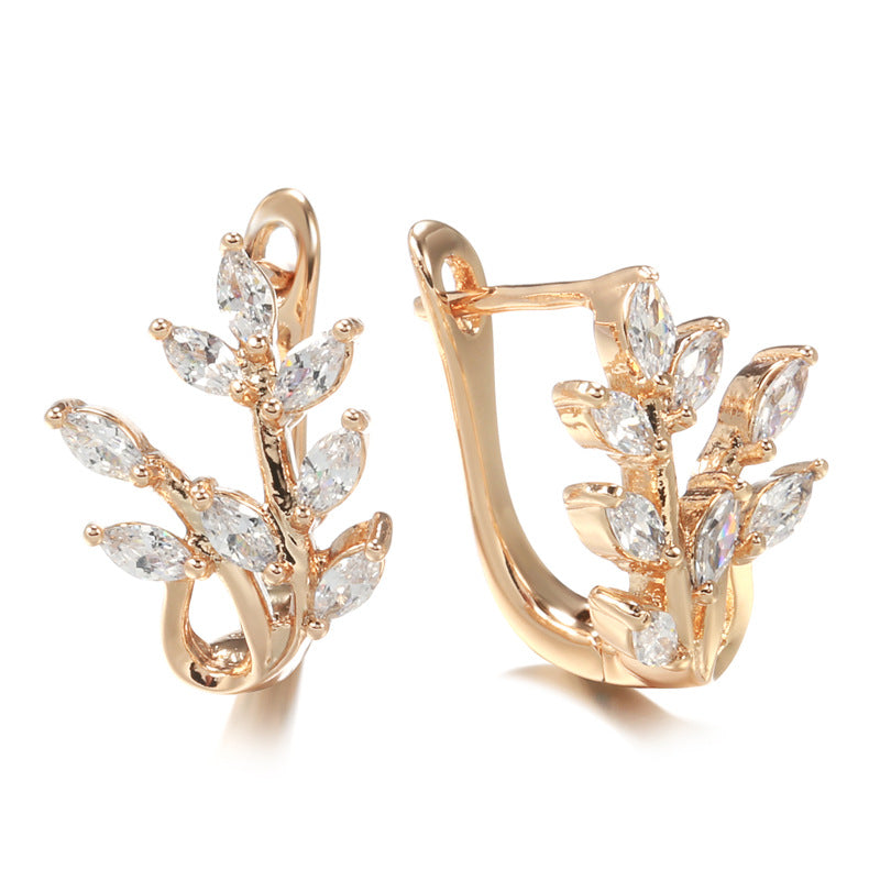 Rose Gold Earrings Design Wheat Zircon Women's Party Jewelry