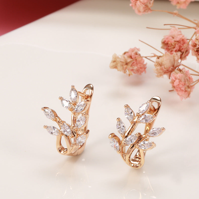 Rose Gold Earrings Design Wheat Zircon Women's Party Jewelry