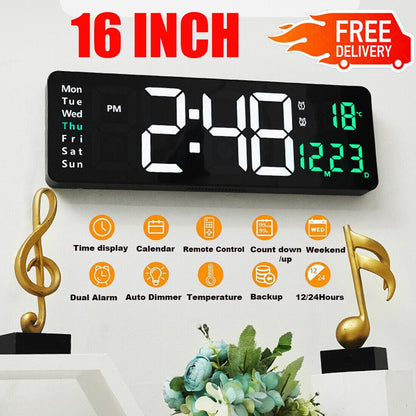 UK 16-inch LED Digital Clock With Battery